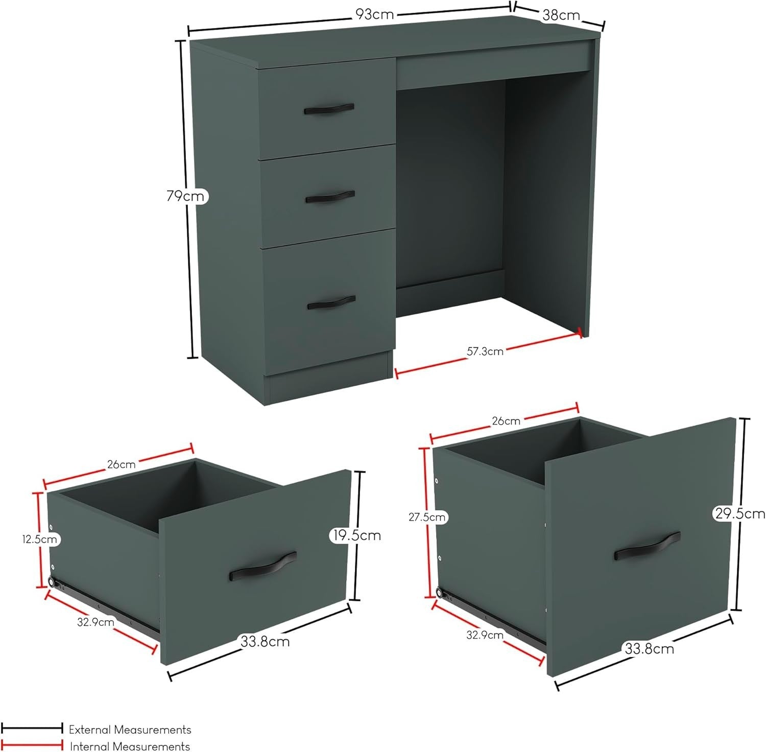 Modern Dressing Table Console Vanity Desk 3-Drawer Storage Bedroom Furniture