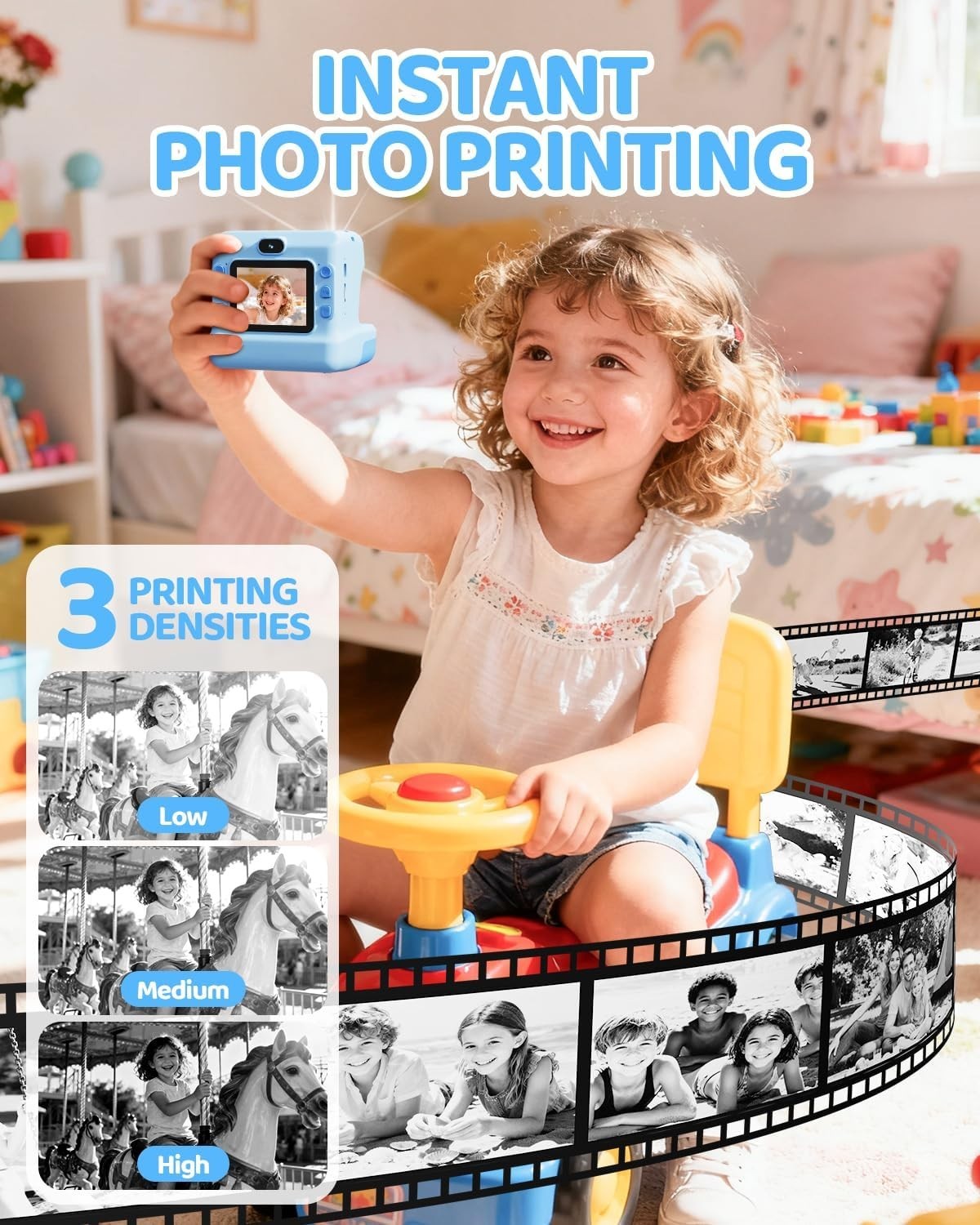 Kids Instant Print Camera 1080P HD Selfie Camera 32GB Card & Paper