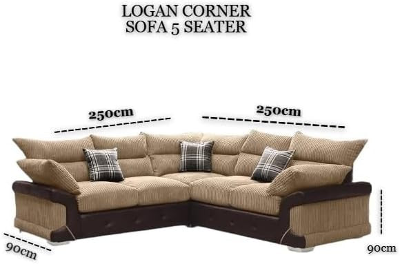 Modern 5-Seater L-Shape Jumbo Cord Corner Sofa High Back Chrome Legs