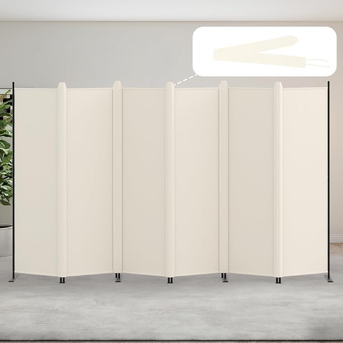 6-Panel Folding Room Divider 5.8ft Cream Privacy Screen Wall Partition Office