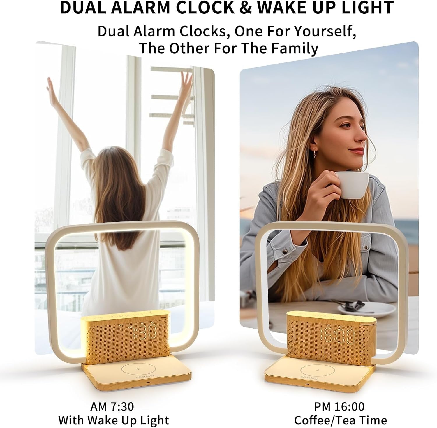 Sunrise Alarm Clock Bedside Lamp Wireless Charging Wake Up Light Sound