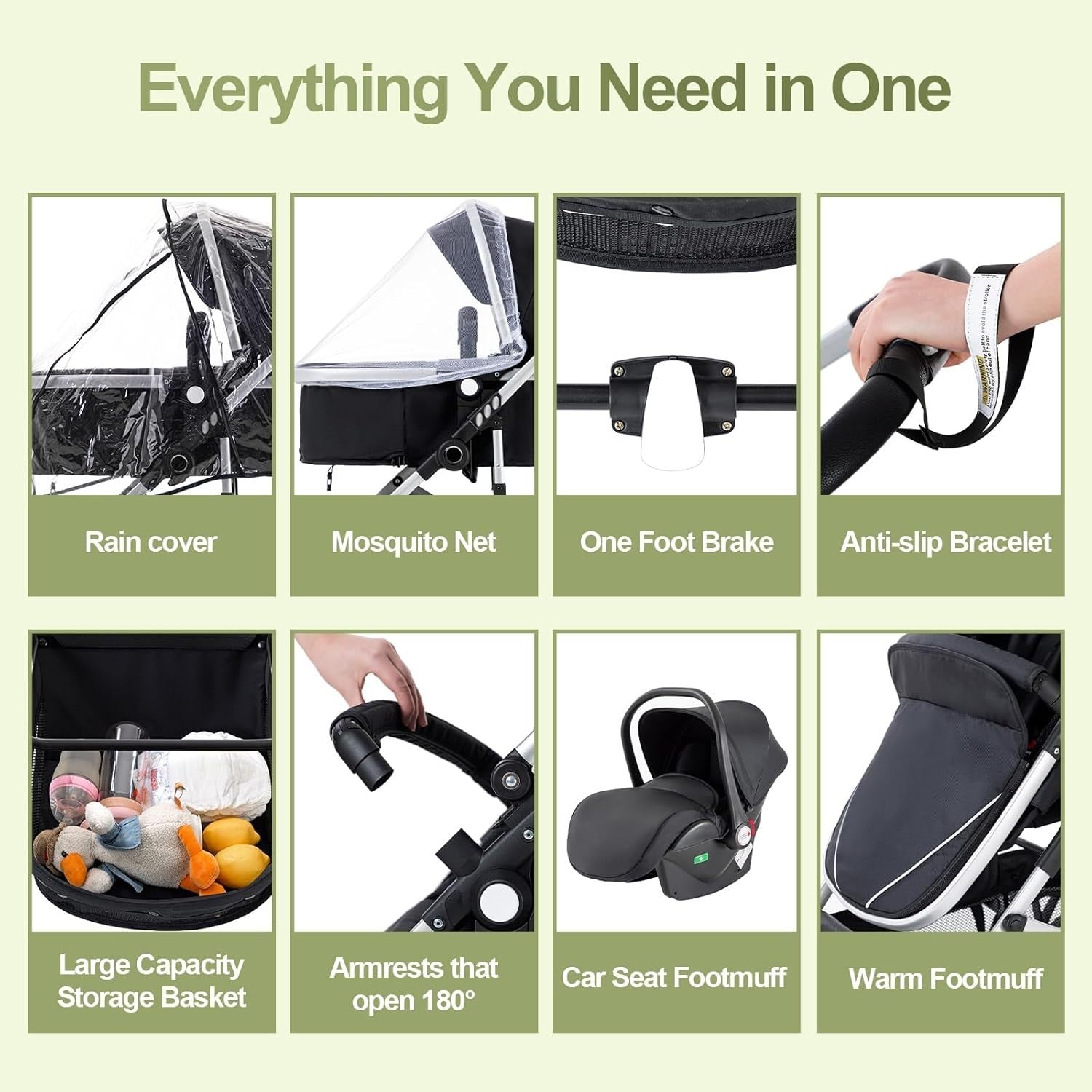 3 in 1 Baby Pram City Stroller Car Seat System One Click Folding