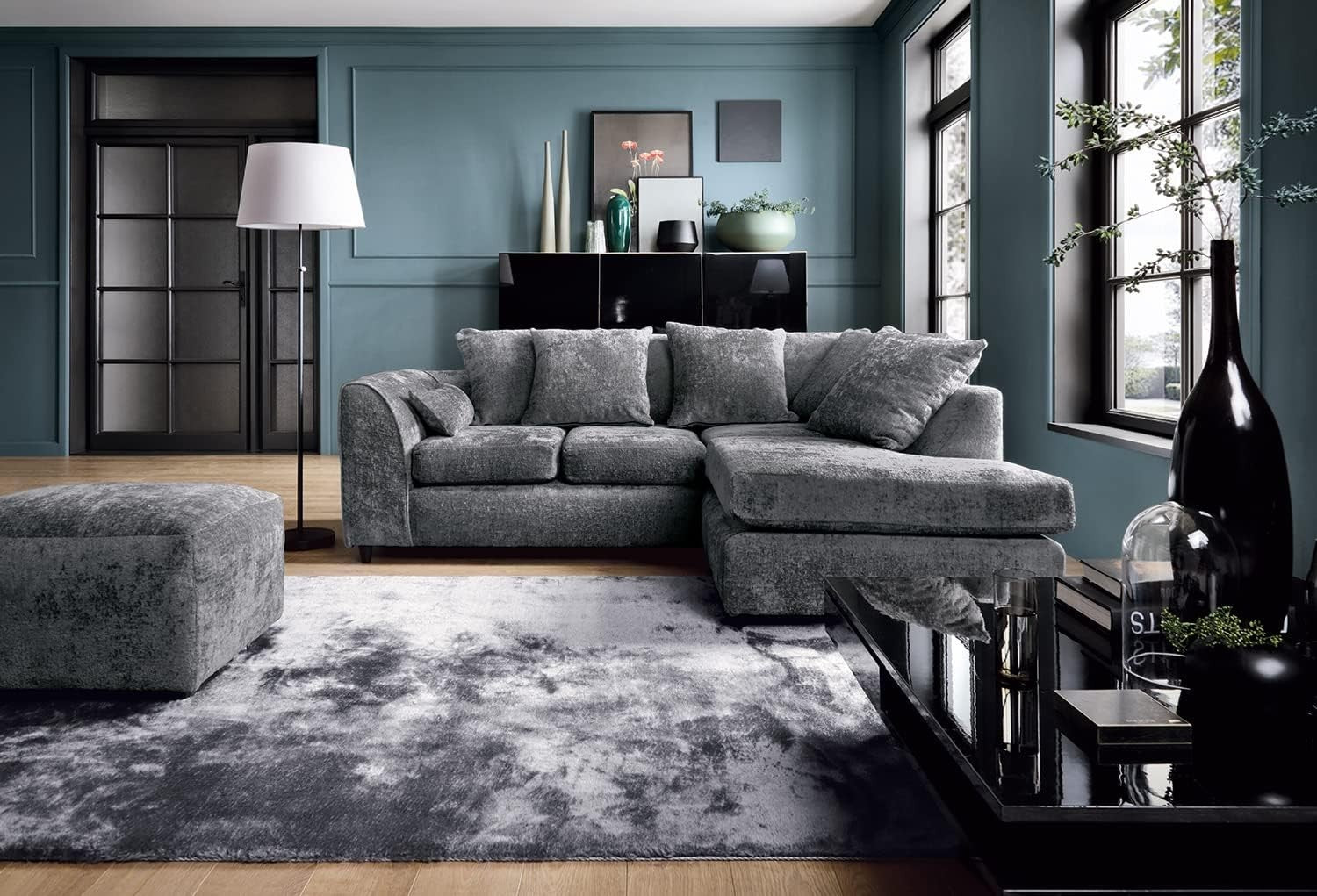 Dark Grey Chenille Corner Sofa Right – Modern L Shape Couch for Living Room