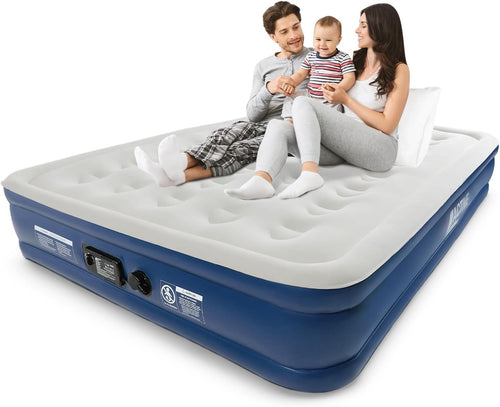 King Size Air Mattress 13" Raised Inflatable Bed w/ Electric Pump & Support