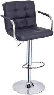 Adjustable Black Swivel Bar Stool with Armrests & PU Leather