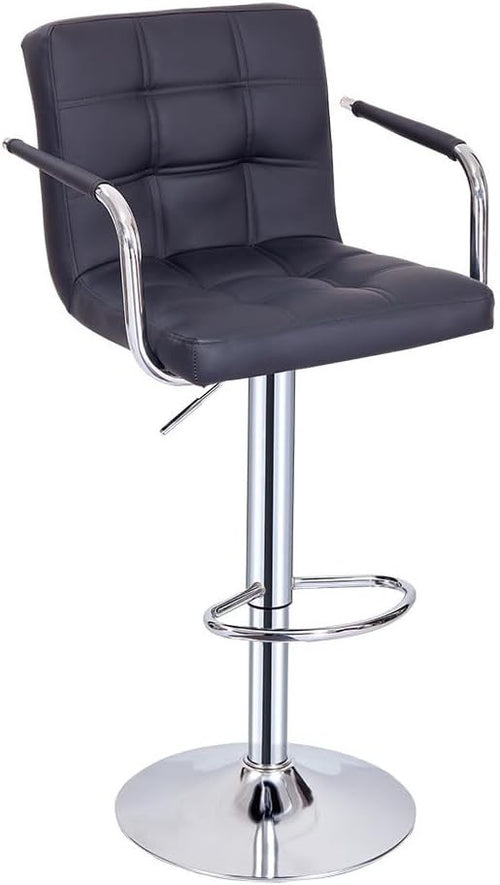 Adjustable Black Swivel Bar Stool with Armrests & PU Leather