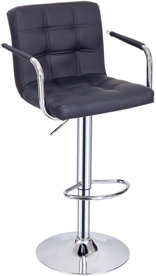 Adjustable Black Swivel Bar Stool with Armrests & PU Leather
