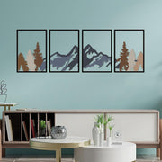 4Pc Metal Mountain Forest Wall Art Rustic Nature Decor Black