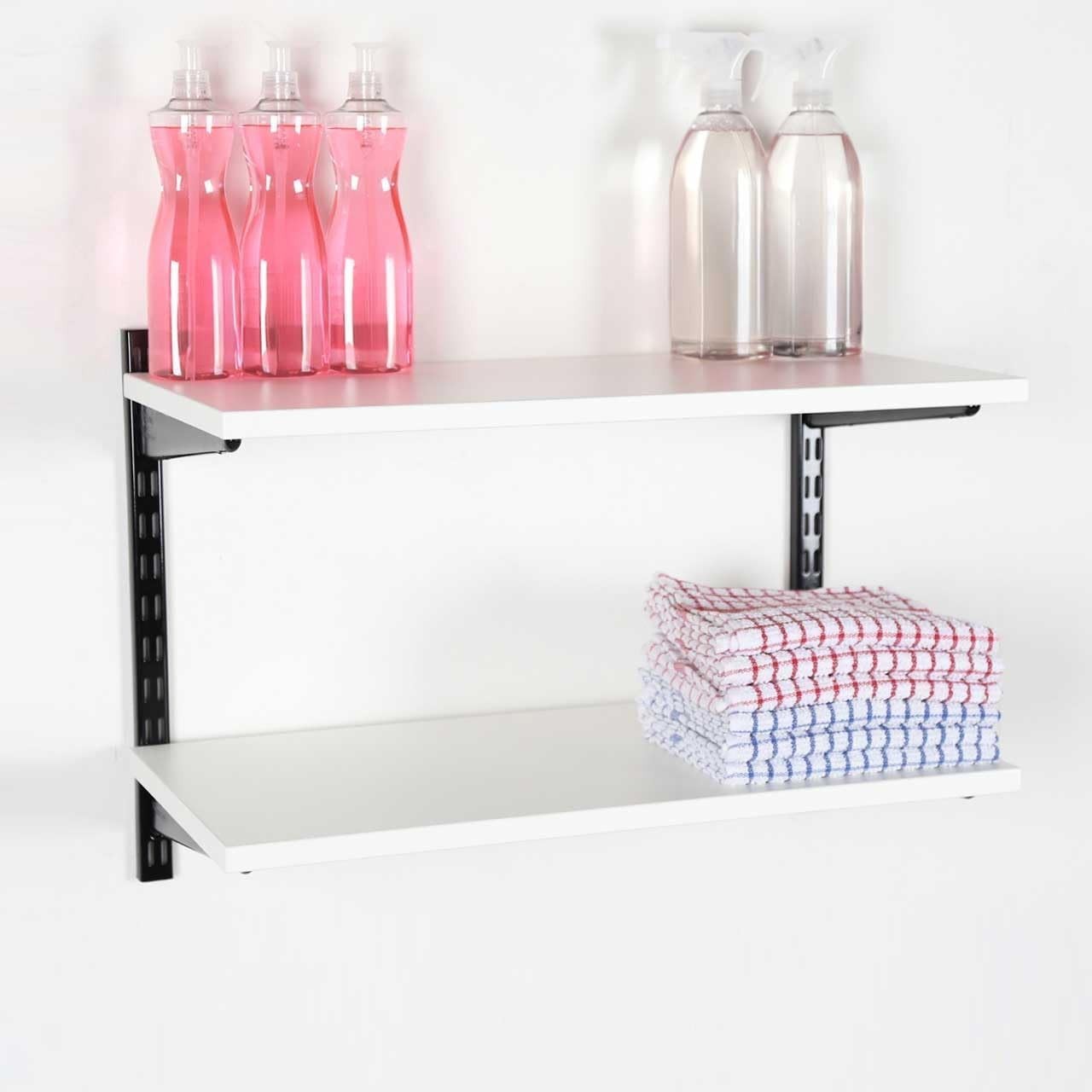 2-Tier Adjustable Floating Wall Shelf Steel & Wood 60x32x43cm Black/White