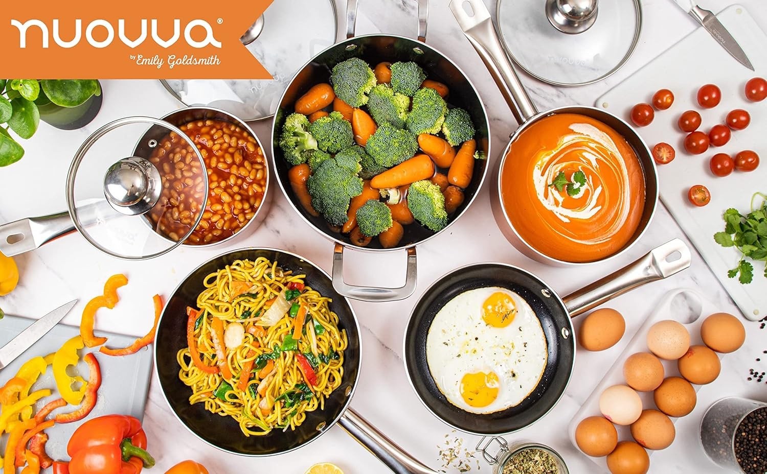 8pcs Copper Non Stick Cookware Set with Lids – Induction & Gas Safe Pots