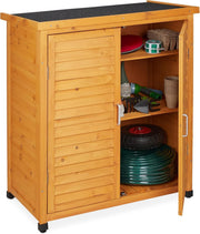 Wooden Outdoor Storage Cabinet with Shelves & Slanted Roof Garden Tool Shed 97cm