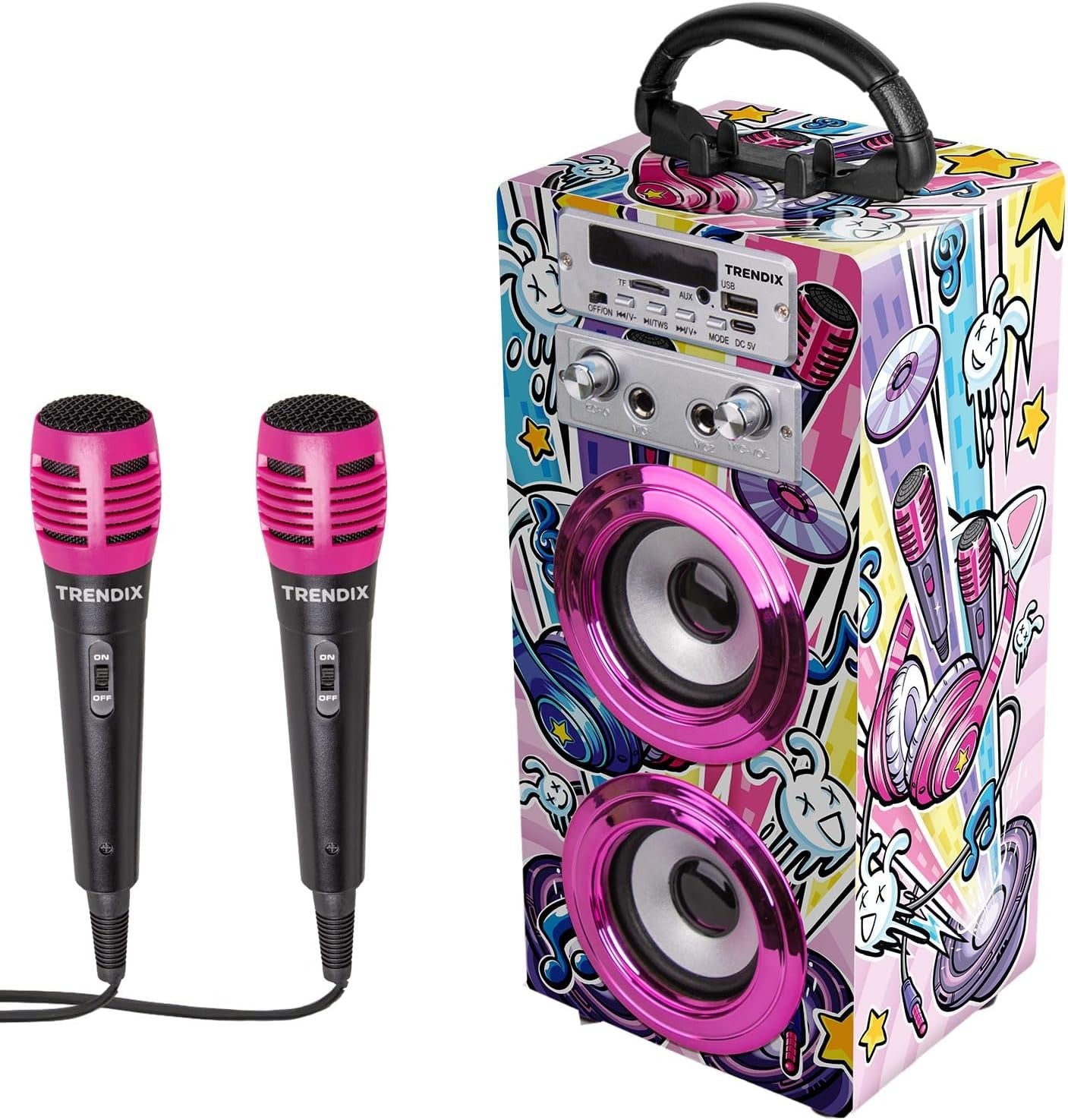 Pink Kids Karaoke Machine 2 Mics Bluetooth FM USB Party
