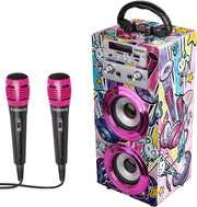 Pink Kids Karaoke Machine 2 Mics Bluetooth FM USB Party