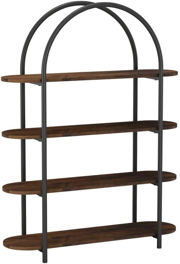 4-Tier Arched Bookcase Industrial Shelving Unit Rustic Wood & Metal Storage