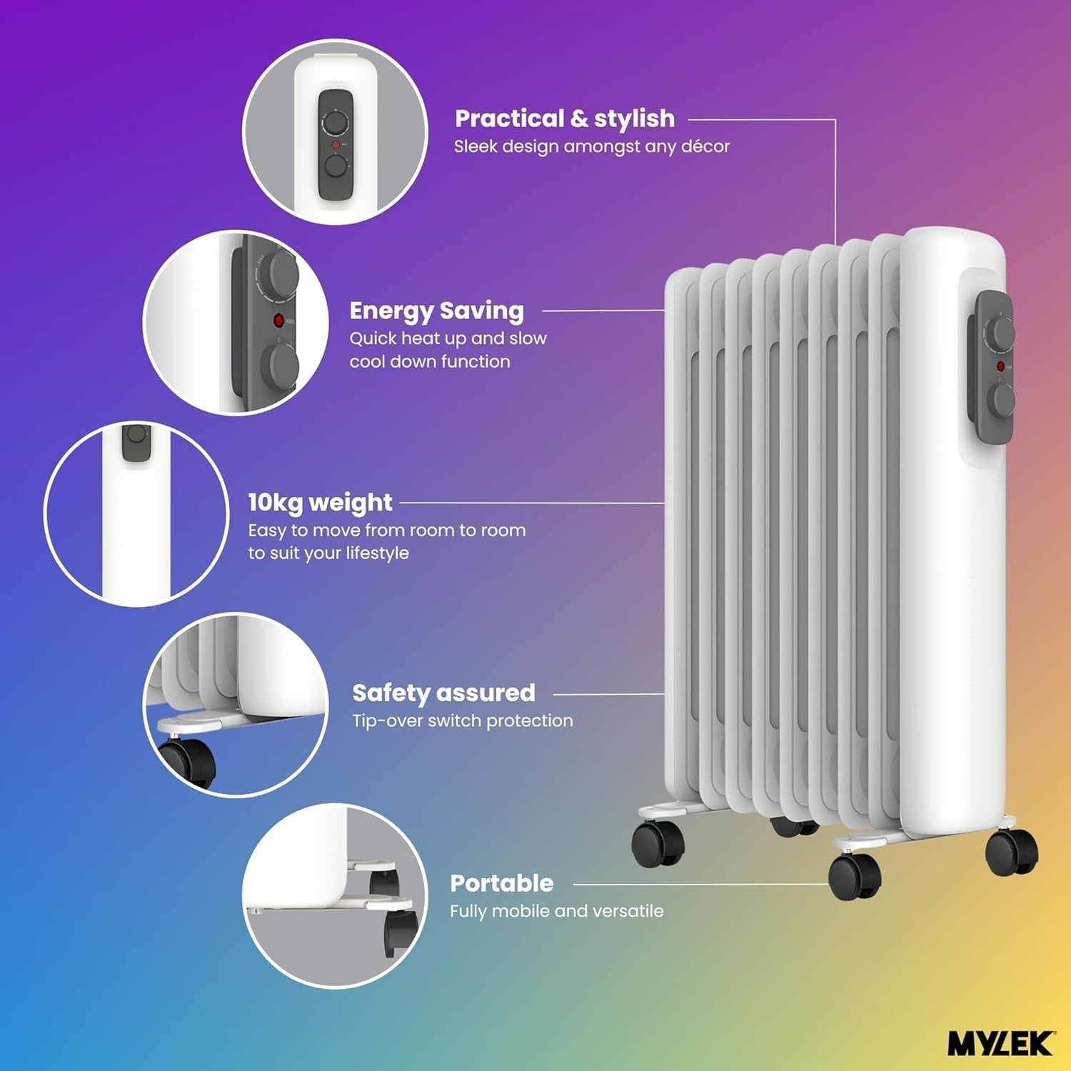 2000W Oil-Filled Radiator Heater – Adjustable Thermostat, Energy Efficient, Port