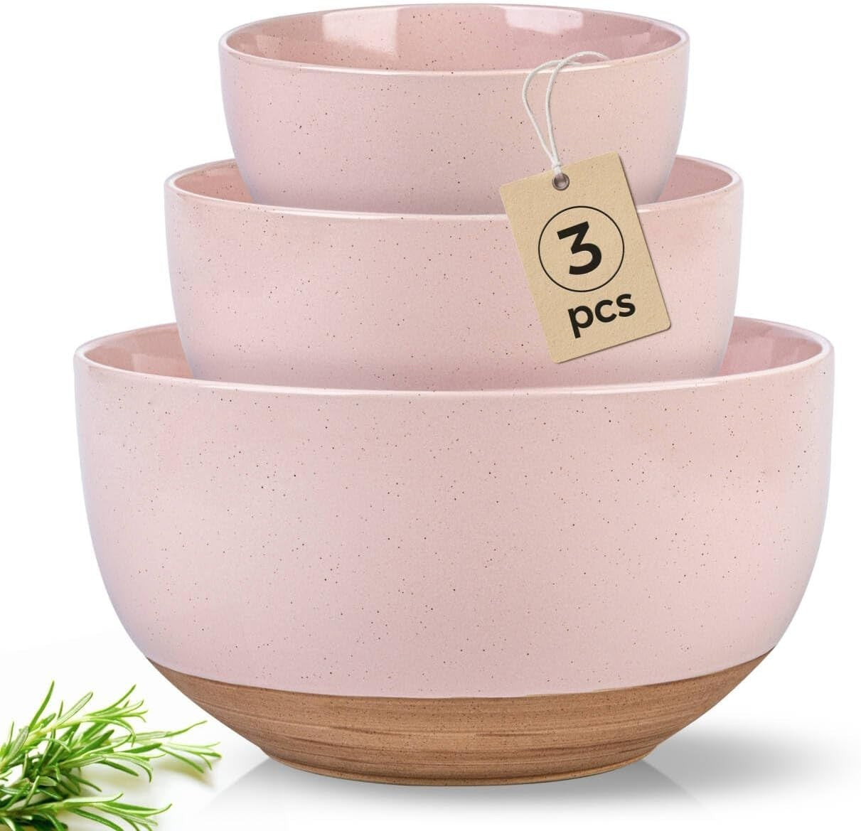 3-Piece Ceramic Mixing Bowls Set Nesting Kitchen Bowls 1.3-4.6 Qt