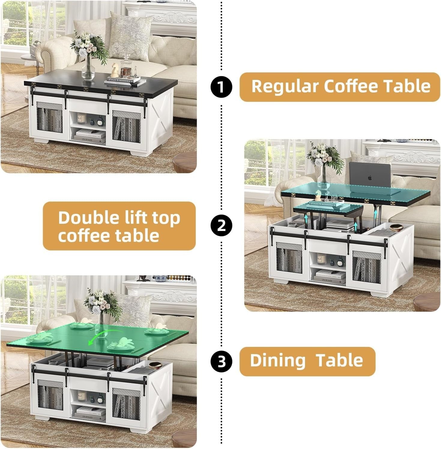 Lift Top Coffee Table 4-in-1 Convertible Storage Dining Table for Living Room