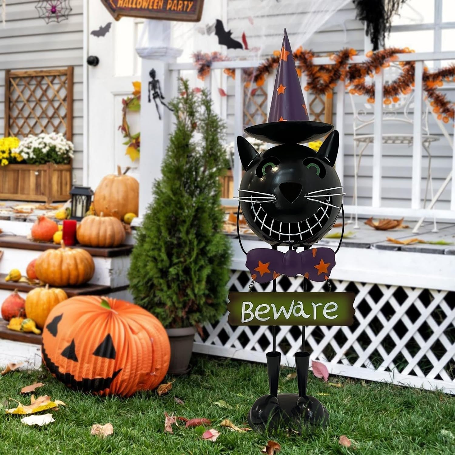 Solar Halloween Cat 60cm Metal LED Light-Up Statue Outdoor Spooky Yard Decor