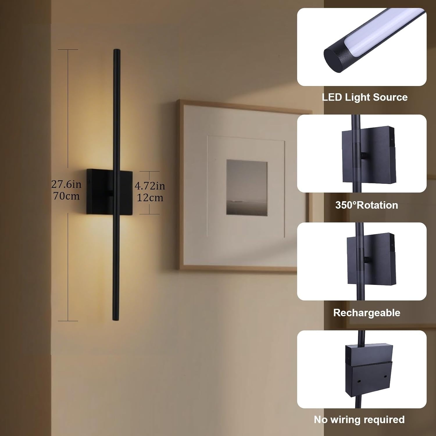 Battery Operated Wall Lights Indoor Dimmable Touch Wireless Sconces 2 Pack