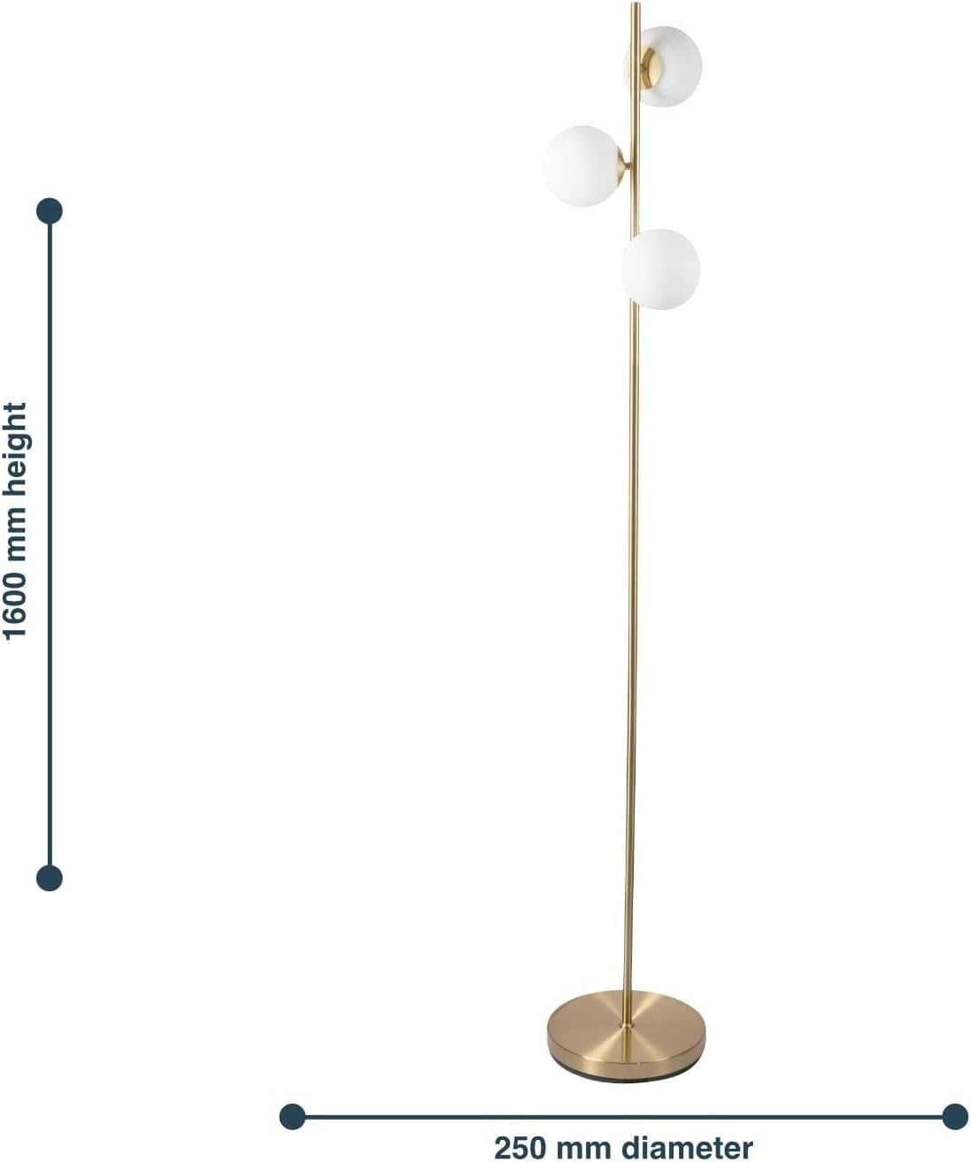 Modern Satin Brass Floor Lamp with Opal Glass Globes & Foot Switch