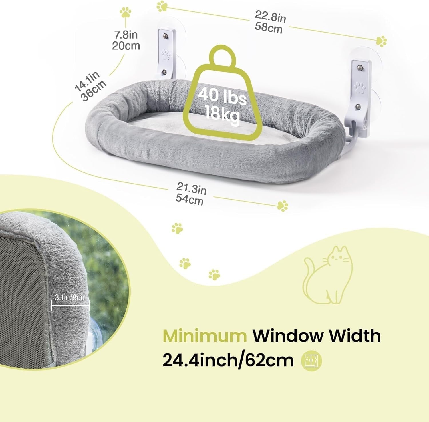 Plush Cat Window Hammock Foldable Perch Bed Large Sturdy 18kg Grey