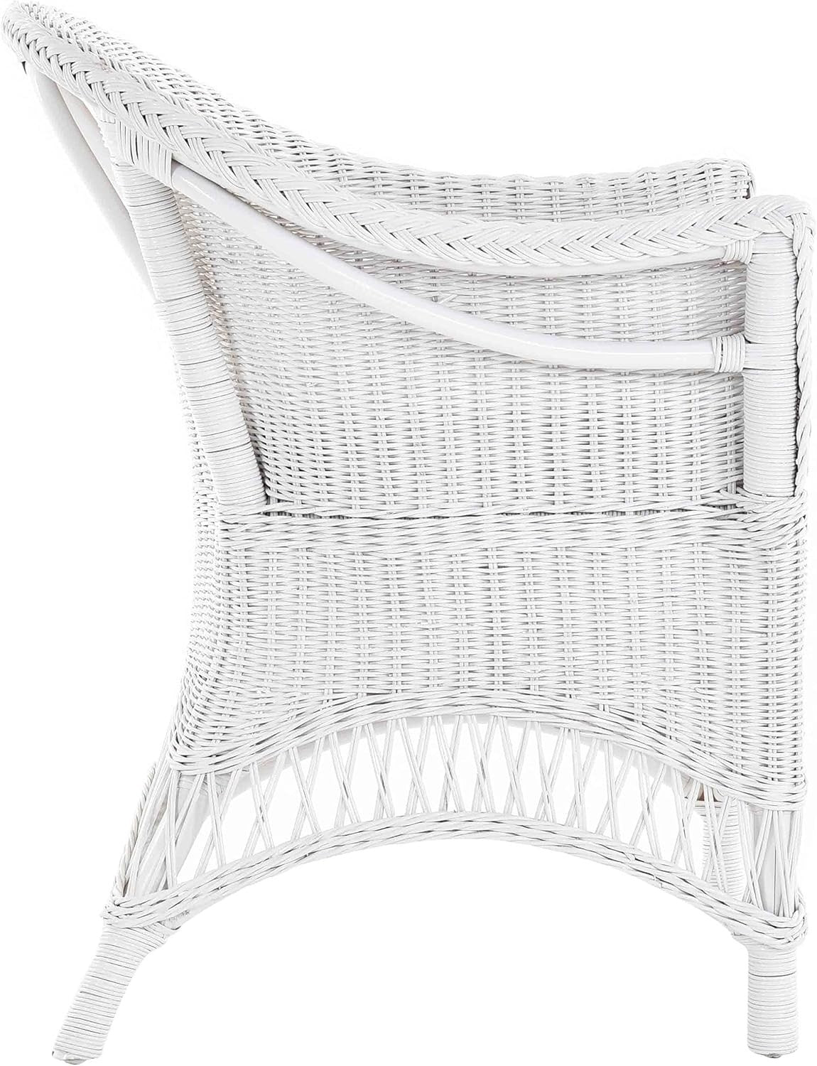 White Rattan Armchair Padded Country Wicker Lounge Chair Indoor Conservatory