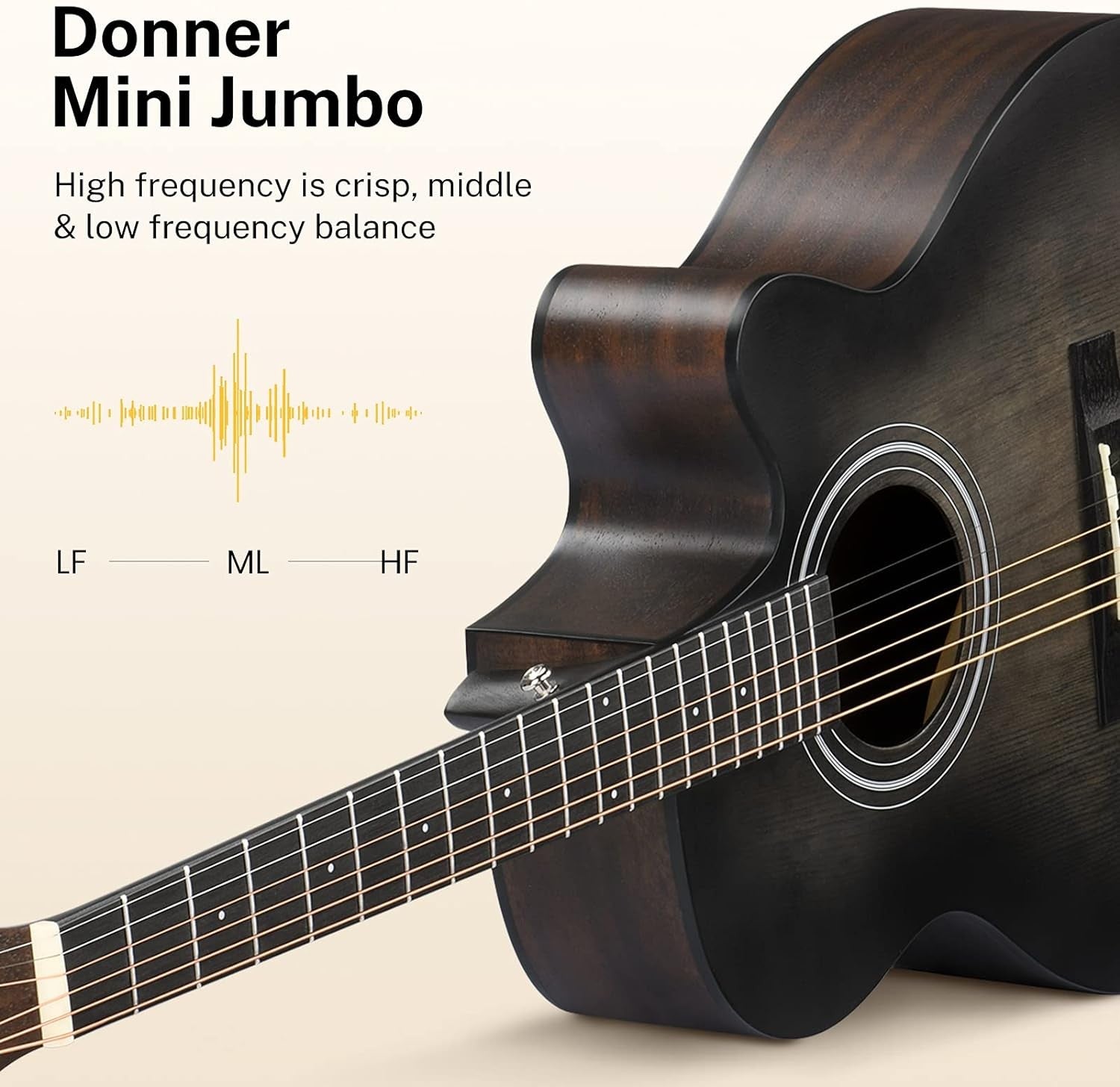 Full Size 4/4 Acoustic Guitar Starter Kit 40” Cutaway Black