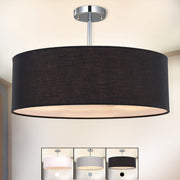 Modern 3-Light Fabric Drum Ceiling Pendant Light Fixture Black 45.5cm