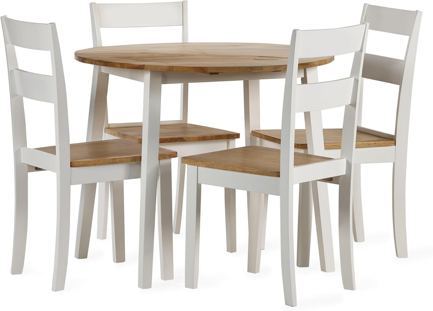 Round Drop Leaf Wooden Dining Table Space Saving Natural Finish