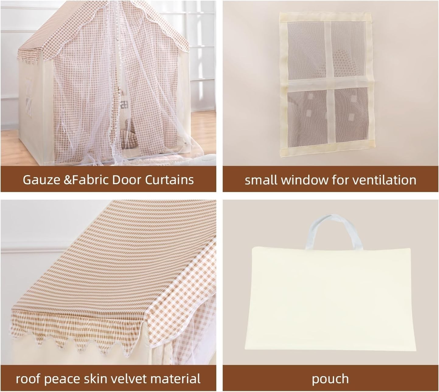 Neutral Beige Kids Play Tent Star Lights Indoor Outdoor Teepee House