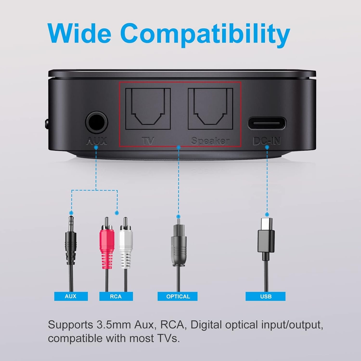 Bluetooth 5.0 Transmitter Receiver Black Dual Link Optical RCA