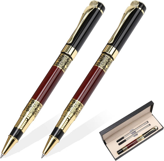 2-Pack Luxury Ballpoint Pen Red Medium Tip Smooth Writing Gift Set