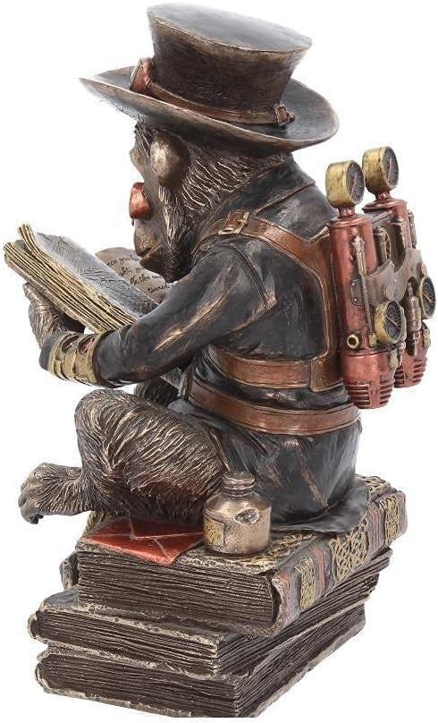 Steampunk Chimpanzee Scholar Figurine 19.5cm Resin Ornament Bronze Book Statue