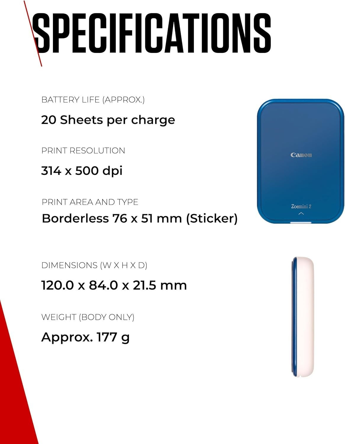 Portable Wireless Photo Printer | Compact ZINK, Bluetooth, USB-C, Navy Blue