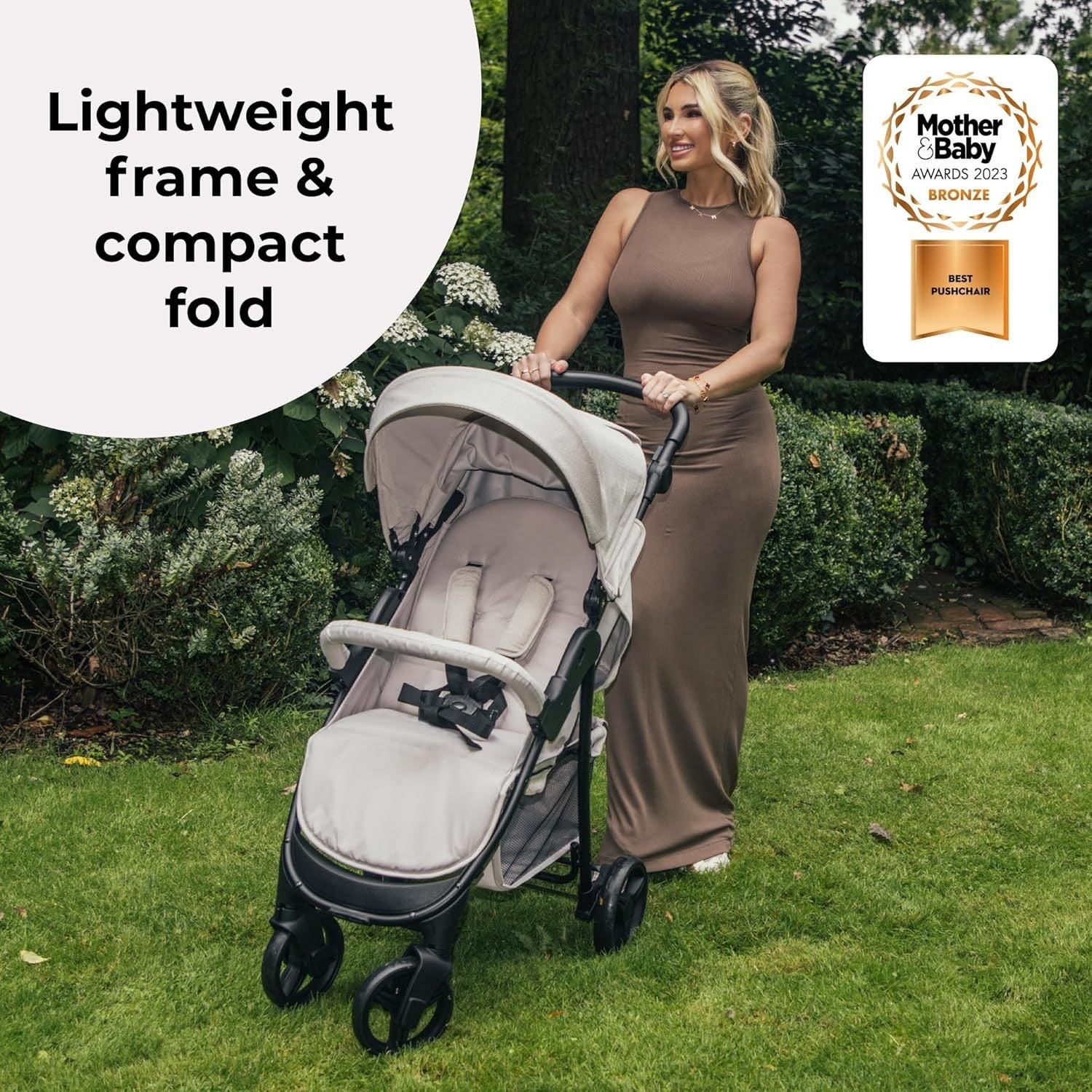 Oatmeal Baby Pushchair Compact Easy Fold Stroller Adjustable Handle Birth to 4Y