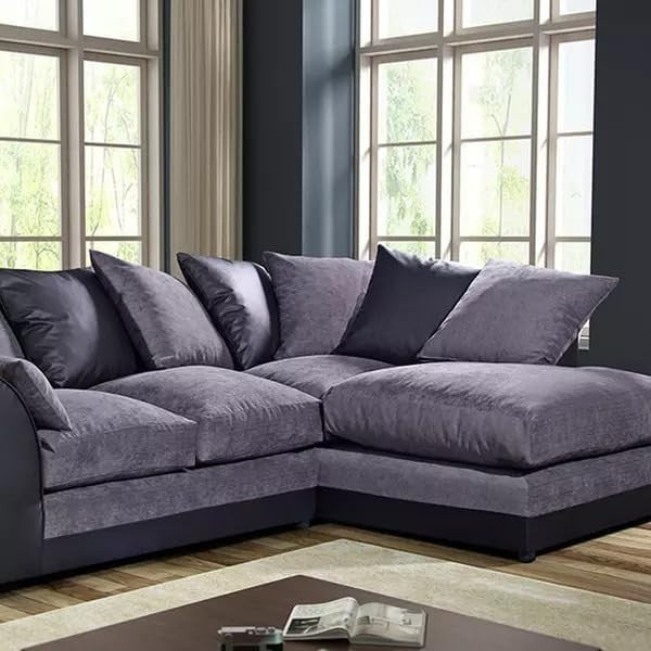 4 Seater Modular L Shape Sofa Black Leather Grey Chenille Corner Couch