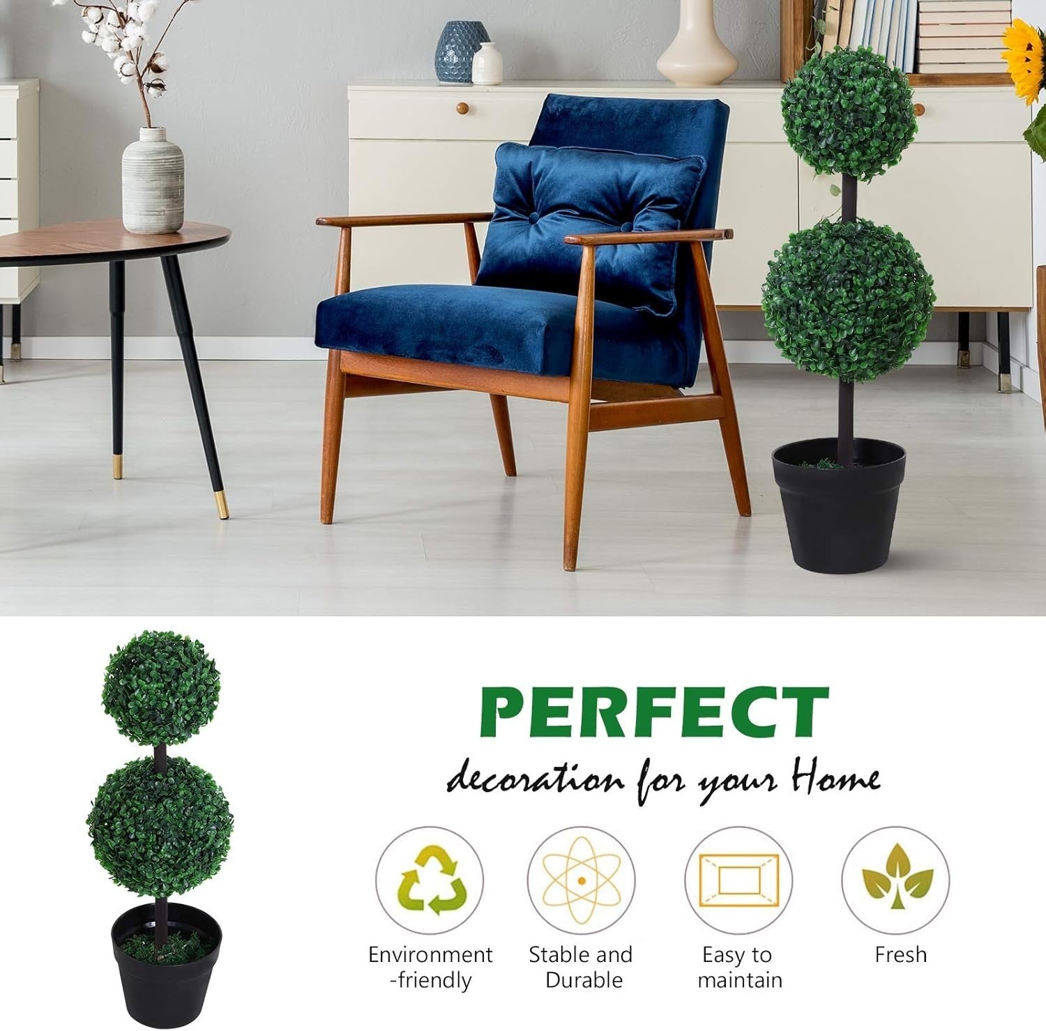 Set of 2 Artificial Boxwood Ball Trees 67cm Faux Green Potted Topiary Home Decor