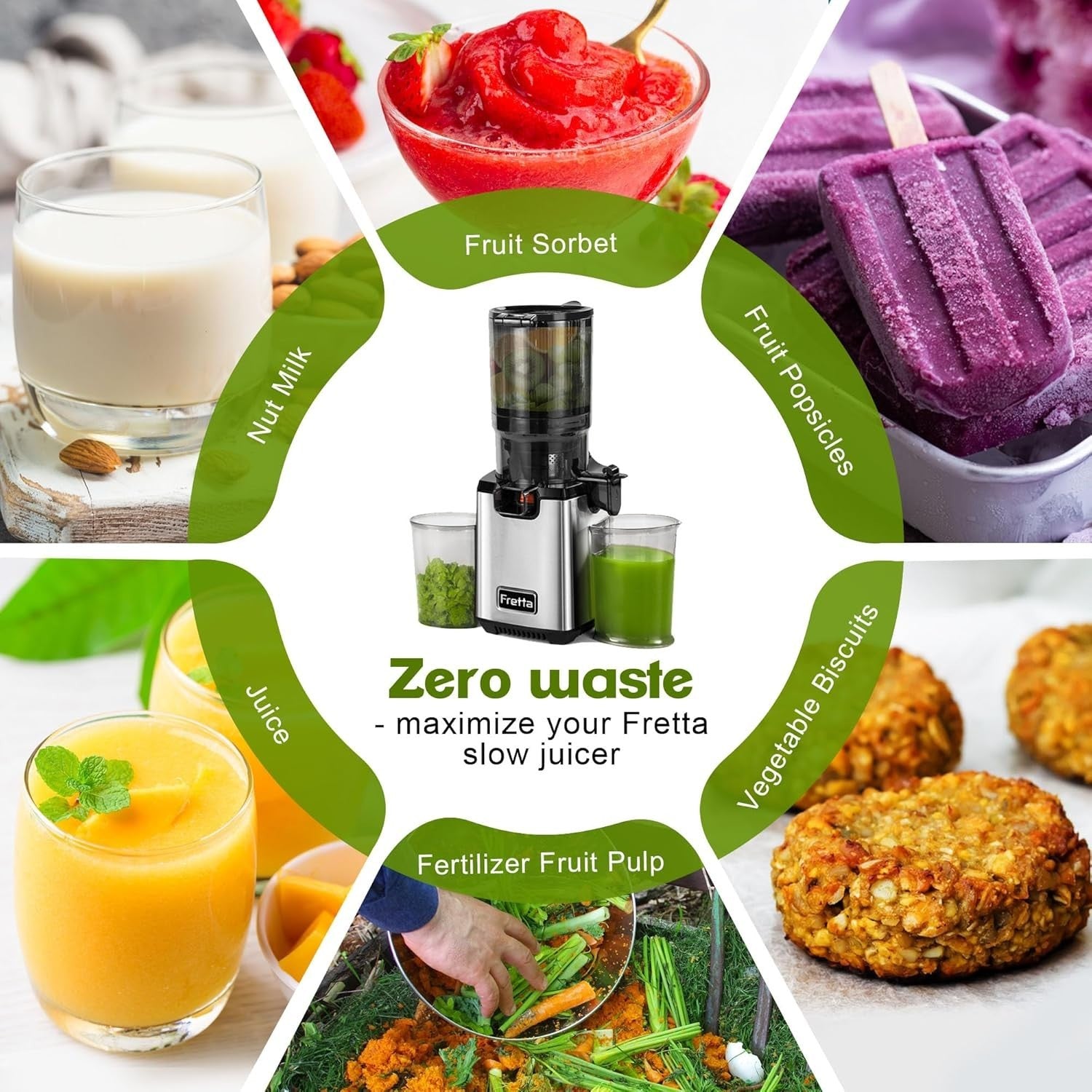 Cold Press Juicer 135mm Feed Chute Self Feeding Hopper Quiet 250W