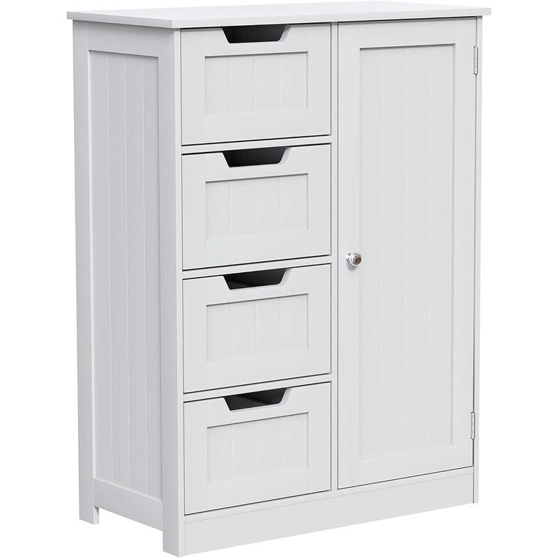 White Bathroom Cabinet 4 Drawer 1 Door Cupboard – Adjustable Shelf Storage