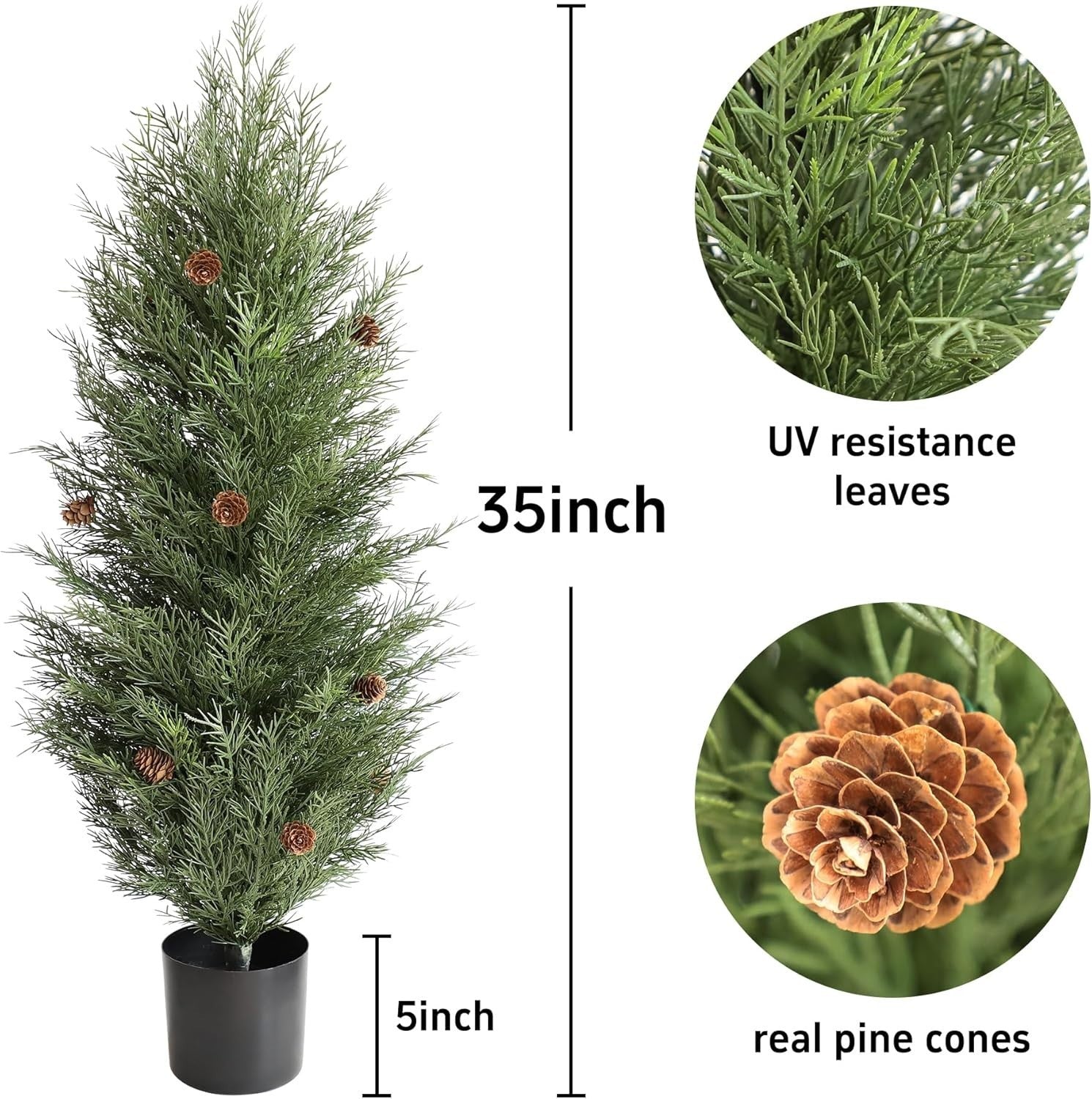 3ft Cedar Topiary Trees with Pine Cones Set of 2 Indoor Outdoor Home Decoration