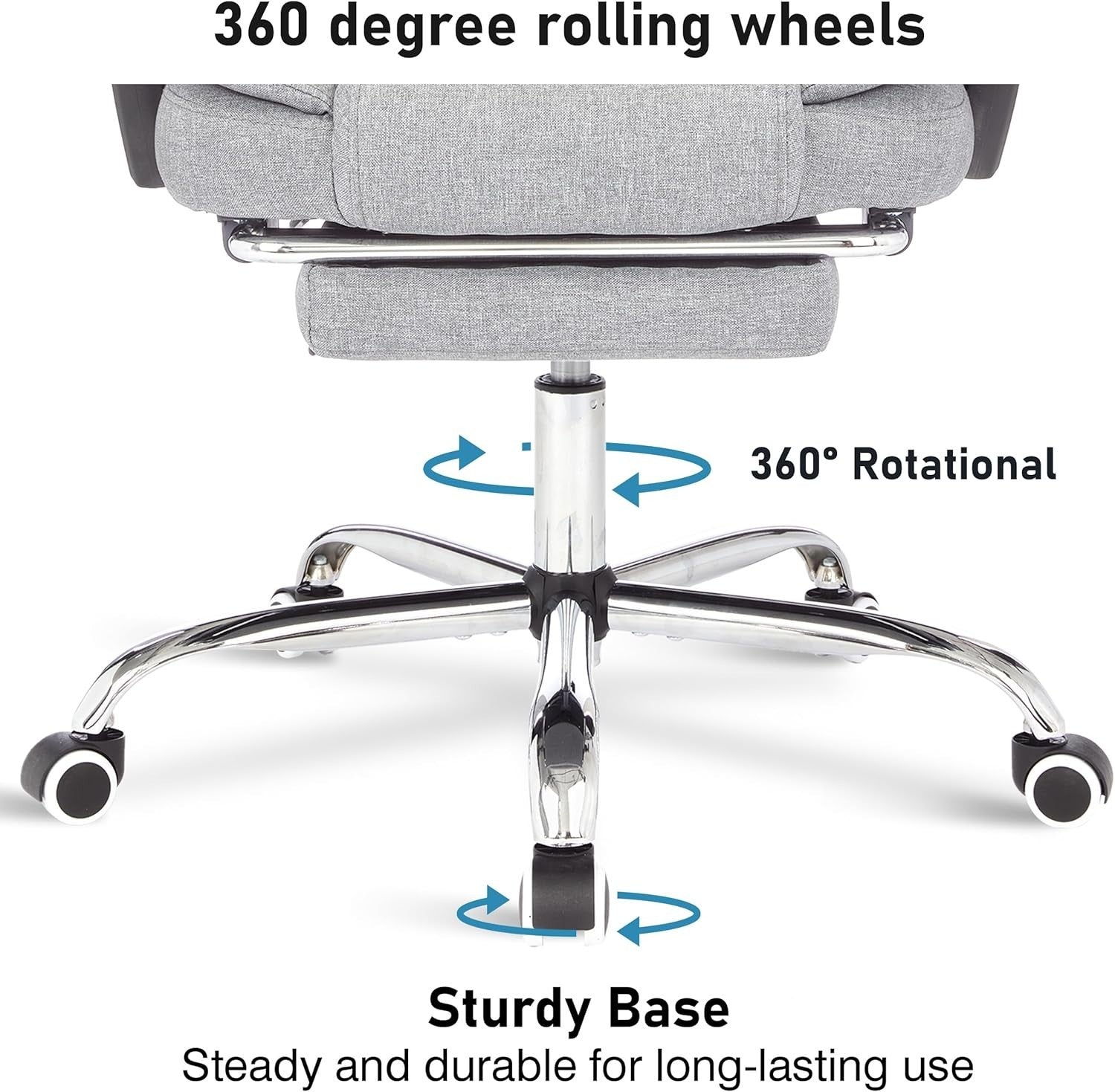 Ergonomic Executive Office Chair, Linen Fabric, Adjustable Recline & Footrest