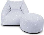 Kids Star Bean Bag Chair & Footstool Set - Grey Toddler Armchair Filled