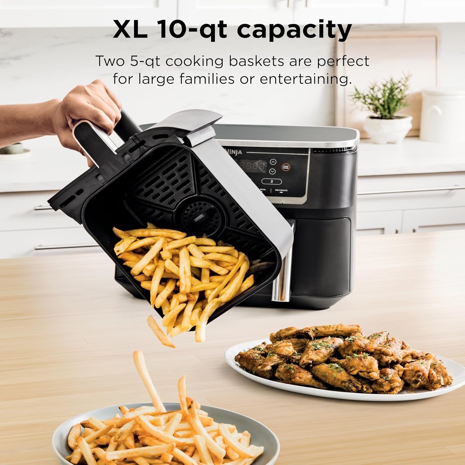 Dual Basket Air Fryer 10QT Smart Thermometer Smart Finish Match Cook XL Grey