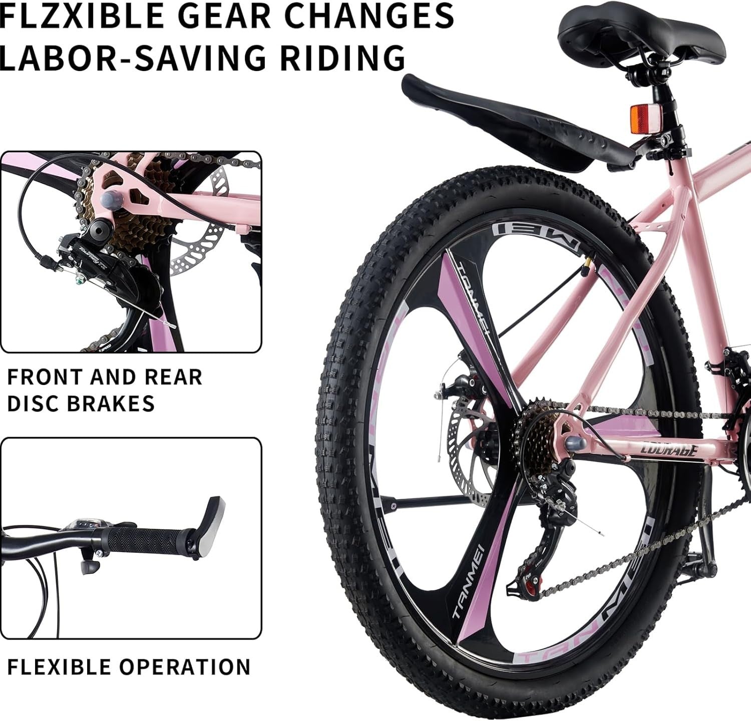 26" Pink Mountain Bike 21 Speed Dual Disc Brakes Lightweight Adult MTB