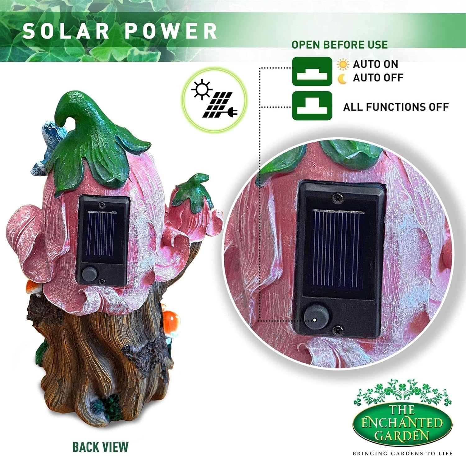 Solar Fairy House Garden Ornament Pink Flower LED Resin Patio Décor 27cm