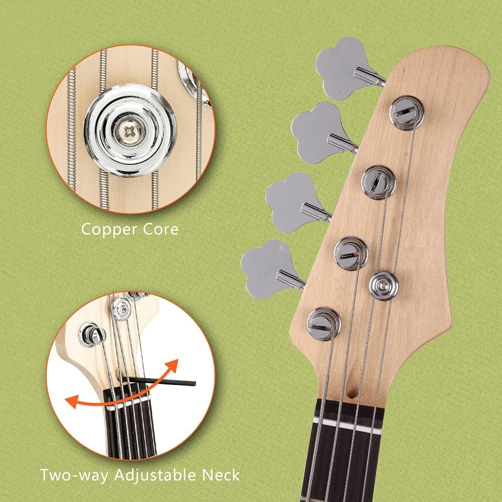 4 String Electric Bass Guitar Full Size Beginner Kit White
