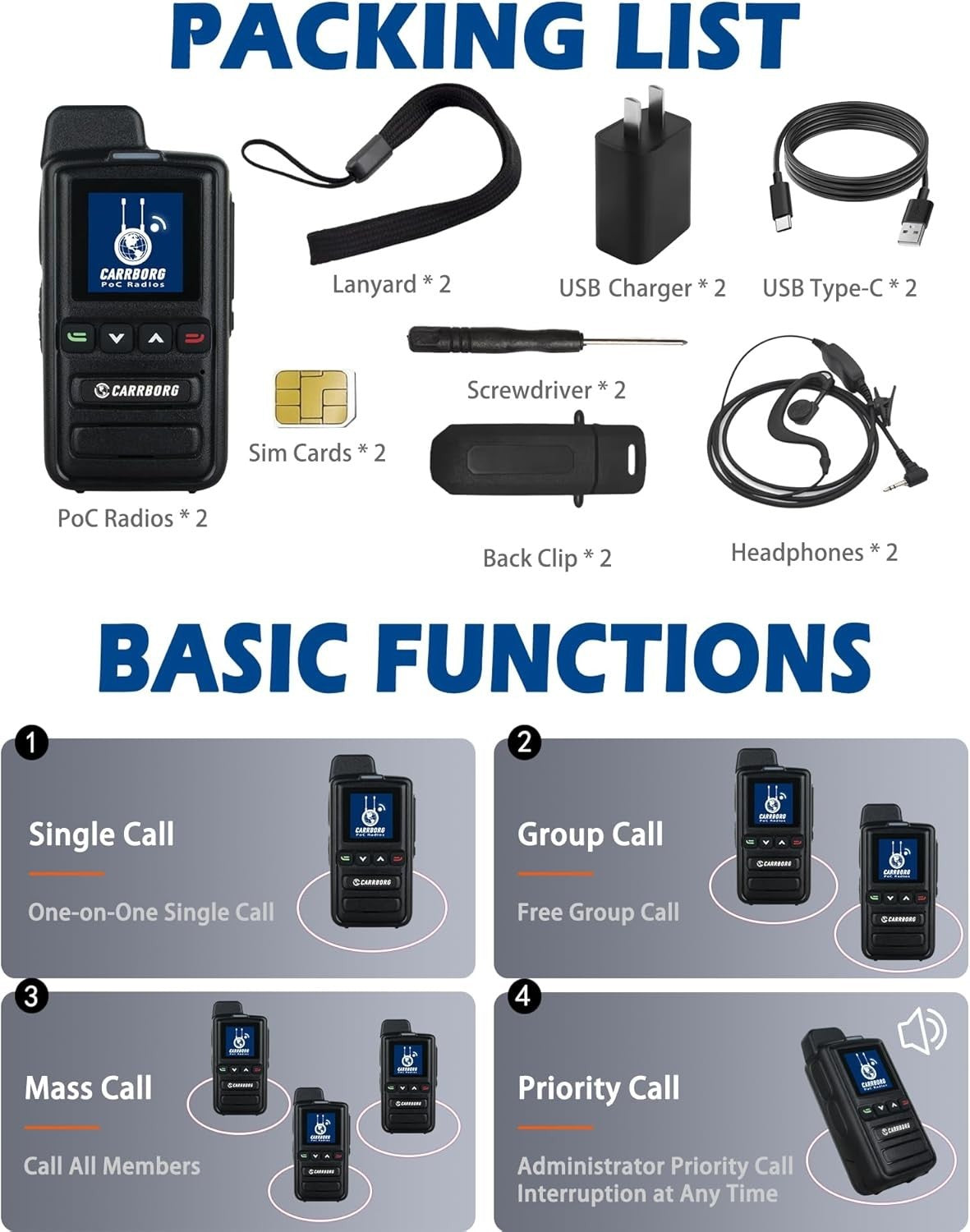 4G LTE Walkie Talkies Unlimited Range Global POC Radio 2 Pack SIM
