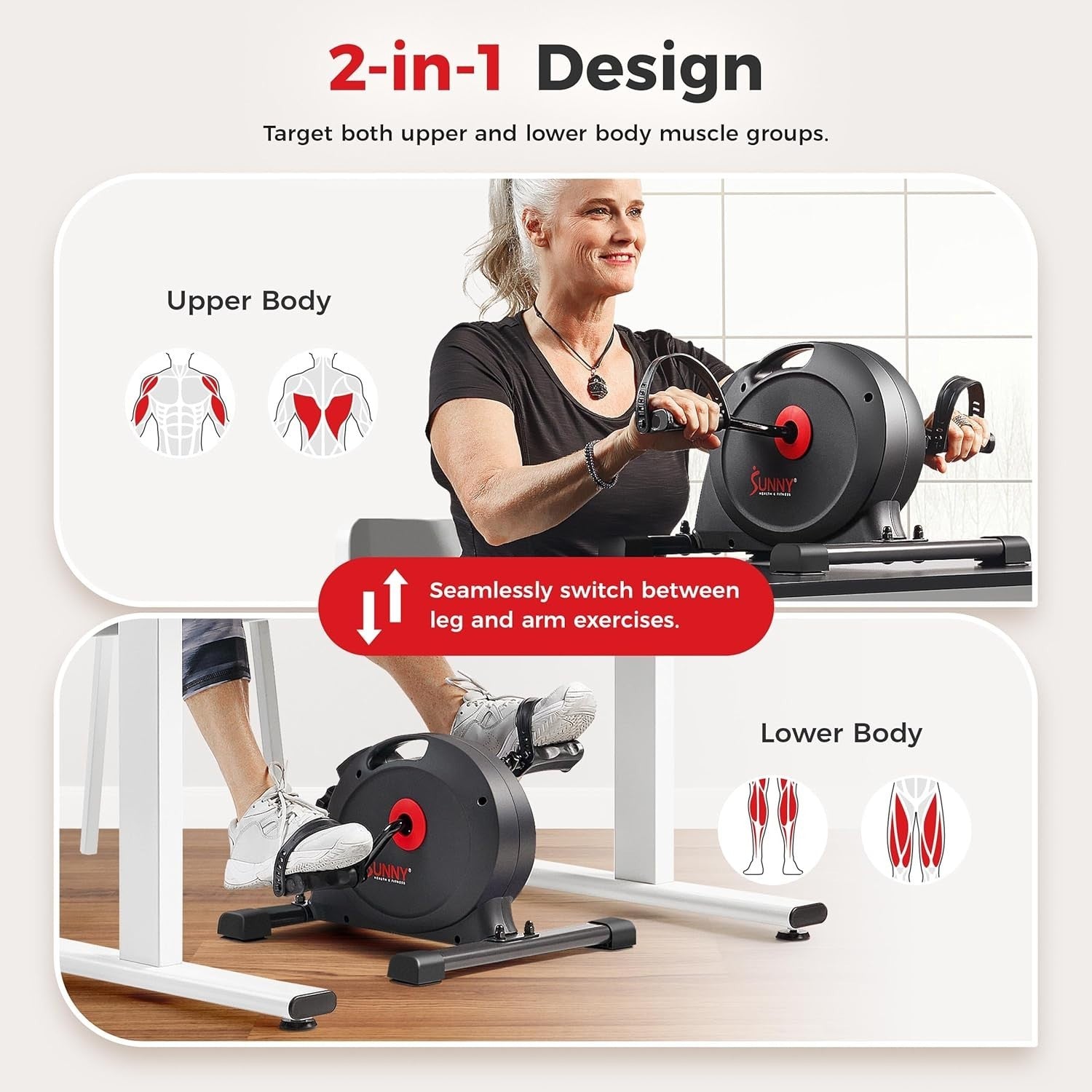 Under Desk Exercise Bike Pedal Trainer for Arms & Legs LCD Quiet