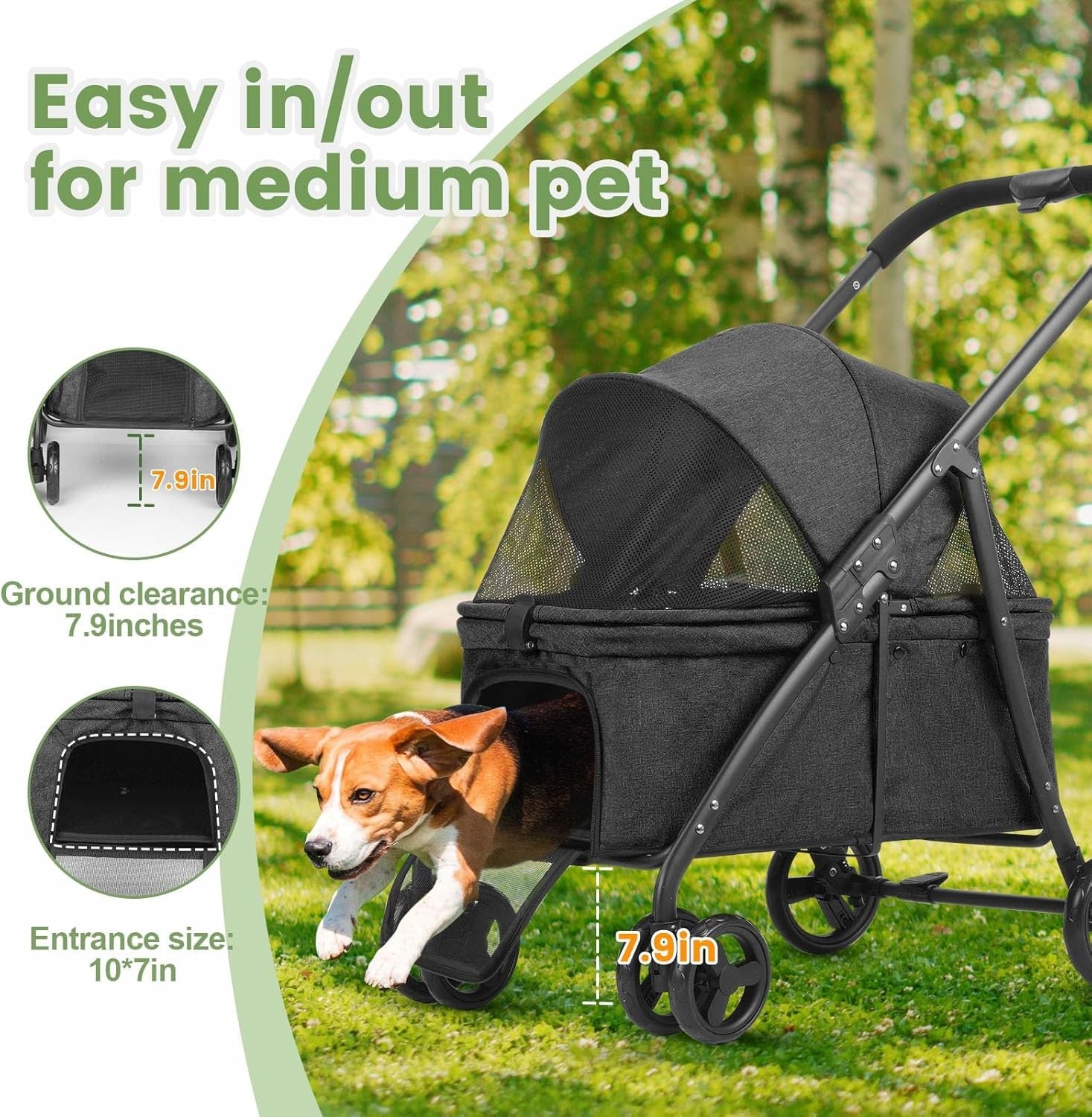 Dog Travel Stroller Heavy Duty 4 Wheel Foldable Jogger Pram Black