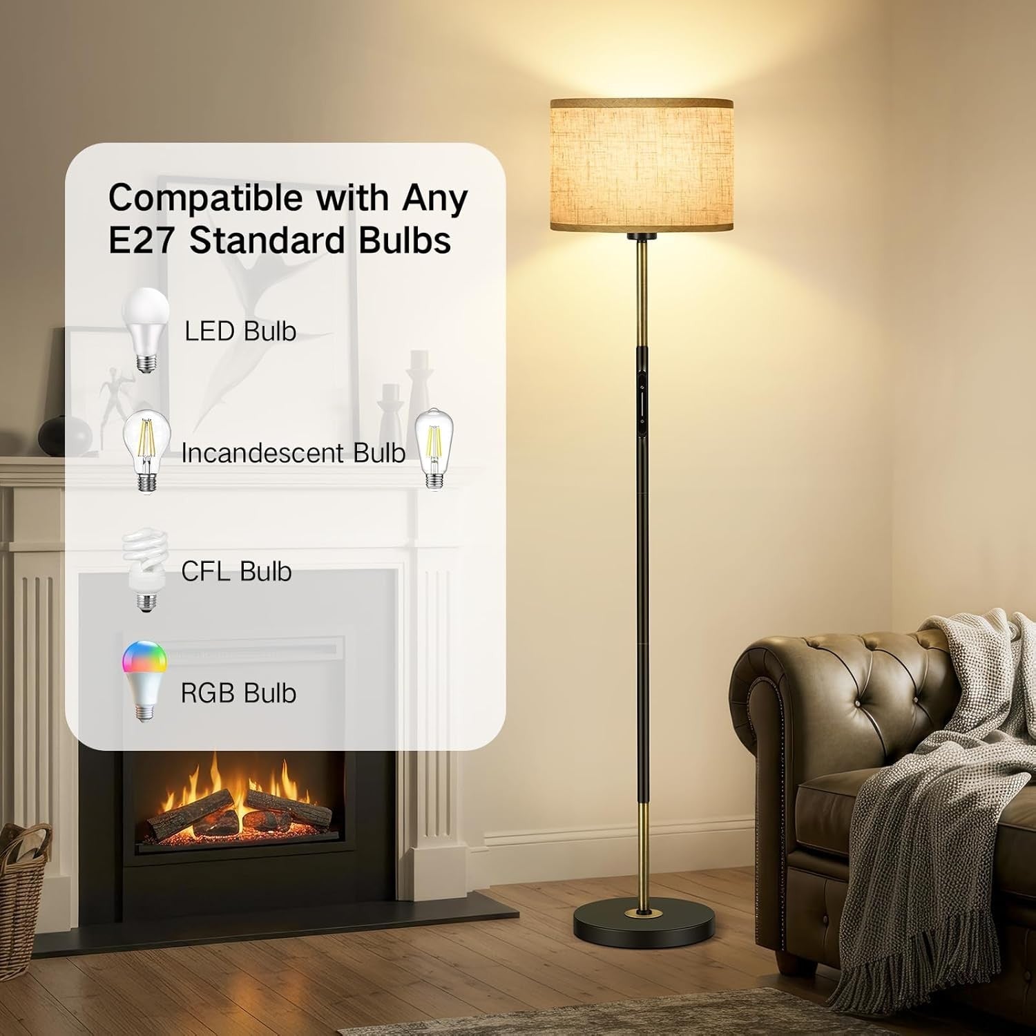 Smart Floor Lamp Touch App Remote Dimmable 3 Colour Modern Standing Light